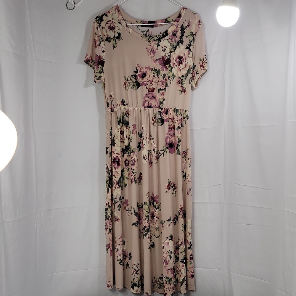 West Kei Pink and Green V-Neck Midi Sundress